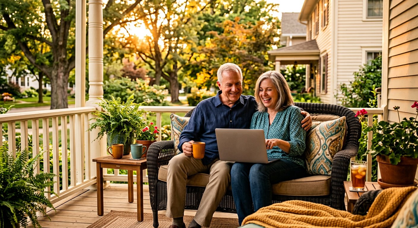 Couple planning retirement on a laptop at home